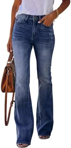 kunmi womens flare bell bottom jeans high waisted wide leg bootcut jeans stretchy denim pants