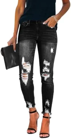 kunmi womens ripped skinny jeans distressed stretchy denim pants