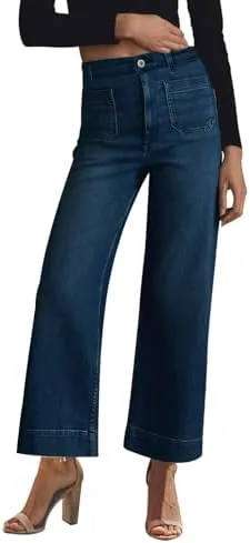 kunmi womens wide leg jeans high waisted straight leg stretchy denim pants with pockets wl001 dark blue 2 10
